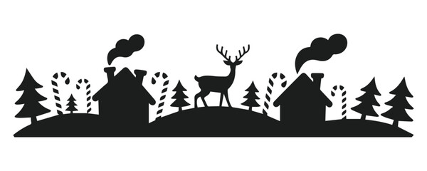 Winter village with reindeer silhouette vector