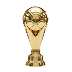 A golden trophy with a soccer ball on top against a transparent background