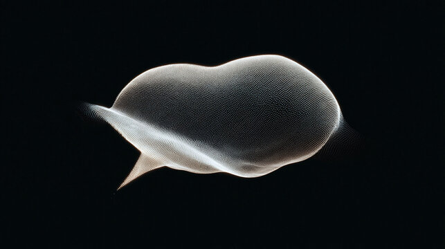 Abstract tech art. Dotted digital cloud on black. Futuristic design for presentations, websites, social media. Suggests innovation, data, networks, technology, science.