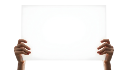 Human Hands Holding a Blank White Board for Presentation or Communication Purposes