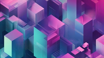 Abstract geometric cityscape blocks in vibrant neon colors