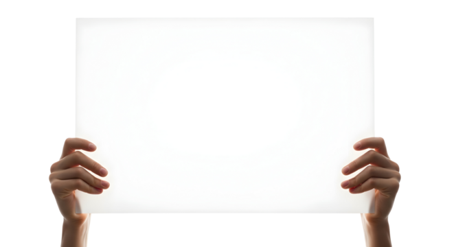 Human Hands Holding a Blank White Board for Presentation or Communication Purposes