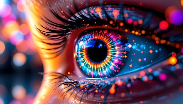 Futuristic Multicolored Iris with Neon Light Effects - Powered by Adobe