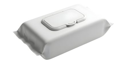 Sealed Package of White Wet Wipes Hygiene and Cleaning Solution for Daily Use