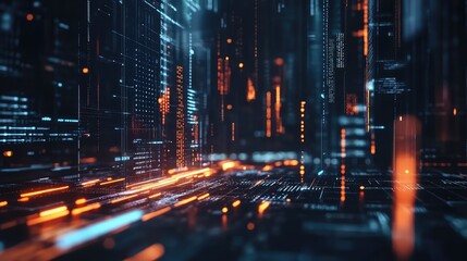 Digital data flowing through abstract network cyberspace infrastructure