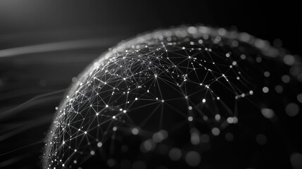 Global network connection illuminating data points on abstract sphere