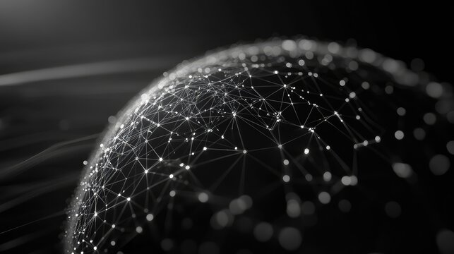 Global network connection illuminating data points on abstract sphere