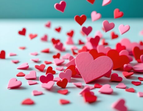 Colorful Paper Heart Scene with Dreamy Bokeh Effect