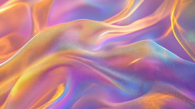 Iridescent flowing holographic fabric with pastel colors pattern
