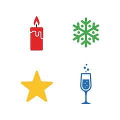 Festive icons collection: candle, snowflake, star, and champagne glass - holiday celebration graphics Vector, illustration