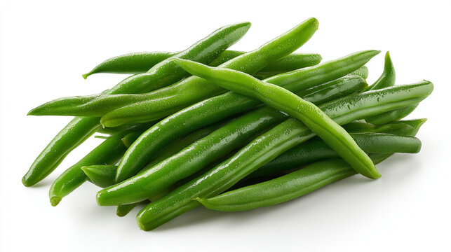 A pile of fresh green beans isolated on a white surface ready to be cooked and enjoyed as a healthy meal