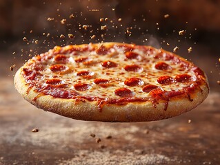 Floating Pepperoni Pizza, Dynamic Food Photography, Italian Catering and Fast Food Material