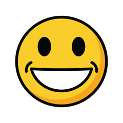 A cheerful yellow smiley face icon with a wide open mouth and closed eyes, conveying happiness