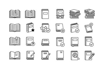Book icon set. Reading, education, library, and learning vector symbols.
