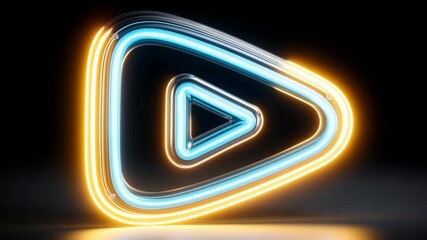 A futuristic neon play button glows with vibrant blue and orange light the perfect modern symbol for streaming media channels social media intros and digital entertainment