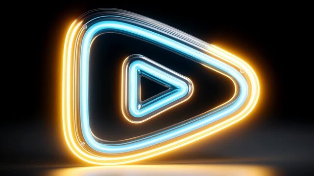 A futuristic neon play button glows with vibrant blue and orange light the perfect modern symbol for streaming media channels social media intros and digital entertainment