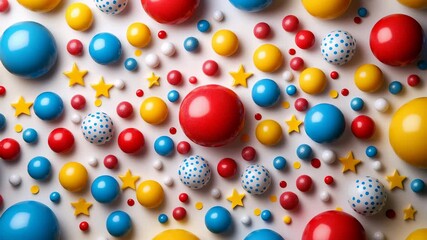 A happy explosion of color bright balls and stars make a fun kids background