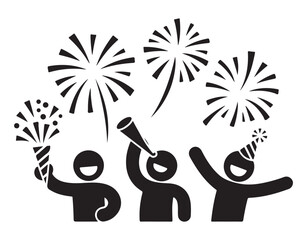 People celebrating with fireworks and confetti simple vector illustration for party invitation isol