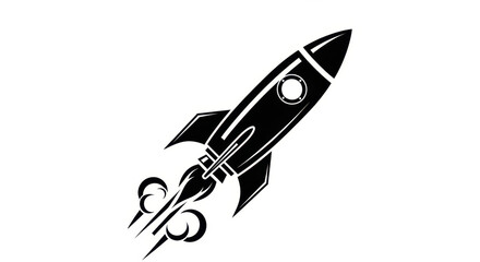 - Rocket launch icon, stylized space exploration graphic, black and white propulsion illustration
- Innovation and technology symbol, upward rocket design, minimal space travel concept
