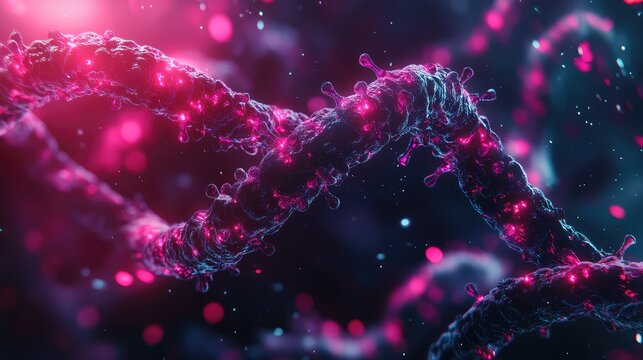 Virus strands actively infecting human cells concept