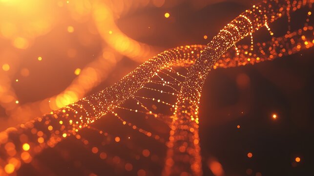 Dna helix forming glowing orange particles abstract background - Powered by Adobe