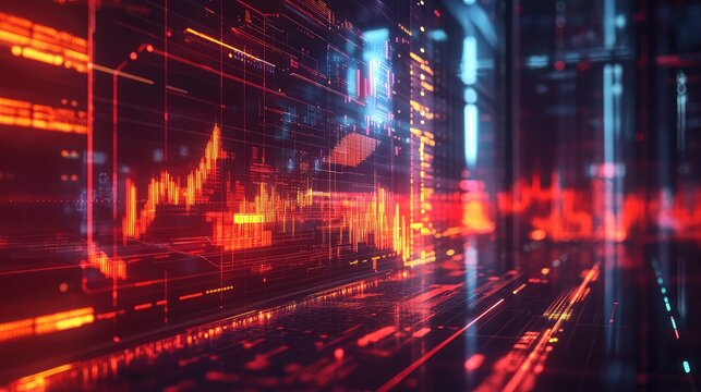 Digital data analyzing financial stock market trends