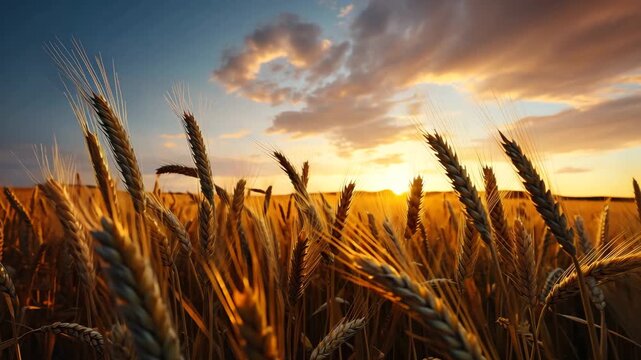 Golden Wheat Crops in Rural Agricultural Landscape