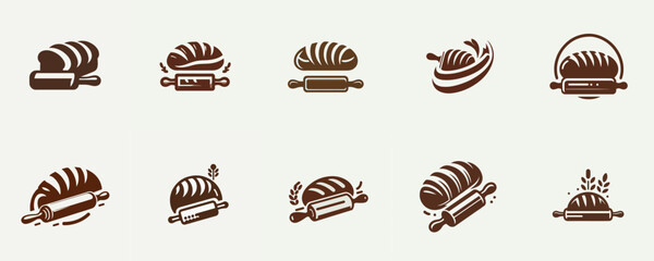 Collection of Minimalist Bread Loaf and Rolling Pin Logo for Bakery or Patisserie