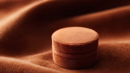 Velvet dreams. A luxurious, warmtoned image of a round box on soft fabric. Perfect for themes of gifts, elegance, celebration, or precious moments. Use for romantic, holiday, or sales promotions.