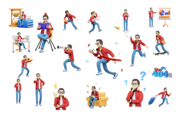 3D Boy Character Performing Fun Activity – Cute Cartoon Style Kid, Playful Modern Character Design for Animation, Branding, Game Asset & Social Media