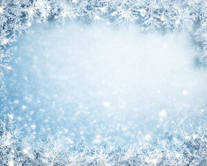 Snowy white christmas background with sparkled edges and blank centre