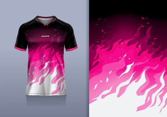 Sport jersey design template mockup flame fire line for football soccer, running, esports, pink white black color © Nimpuna O
