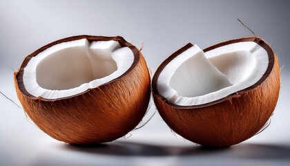 Fresh Coconut Shells Displaying Texture And Shape Of Natural Fruit Halves On Clean Background For Culinary Or Tropical Themes