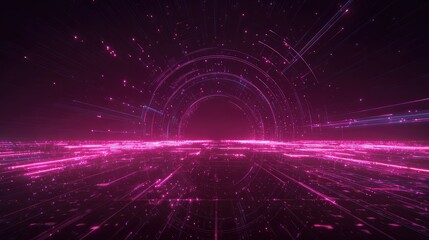 Fototapeta premium Digital data flowing through futuristic pink network tunnel