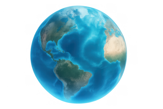 Earth globe showing continents, oceans, and atmosphere, representing global communication and environmental themes on transparent background - Powered by Adobe