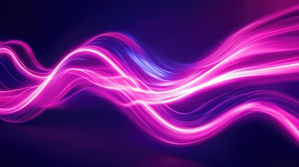 Glowing neon light waves moving on dark background