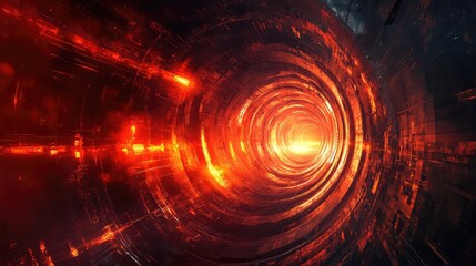 Fototapeta premium Futuristic speed tunnel portal with glowing red light