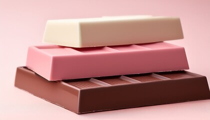 Chocolate Trio Delight In A Visual Feast Of Three Distinct Chocolate Bars A Rosy Pink A Creamy Ivory And A Rich Dark Brown Each Promising A Unique Indulgence