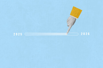 Creative art collage of Man hand touching loading bar for countdown to 2026