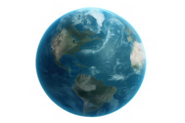 Earth planet rotating showing north america, south america, and africa, global warming concept, transparent background