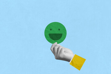 Creative art collage of service rating, positive feedback and satisfaction. Customer choose it smile face emoticon indicating satisfaction level of service users