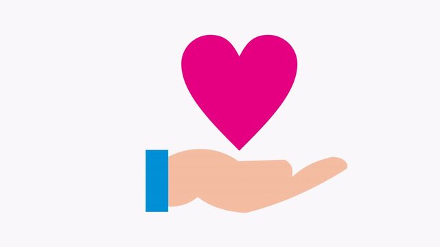 Pink heart hovering over tan hand with blue cuff symbolizes love and support. Perfect for greeting cards or love designs.