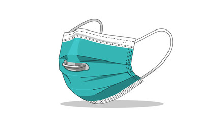 A modern vector illustration of a teal medical face mask, representing essential personal protective equipment for global health, safety, and disease prevention.