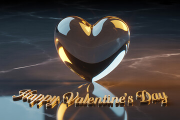 Elegant Happy Valentine's Day greeting with a gleaming glass heart creating a romantic and loving message for special occasions and heartfelt celebrations