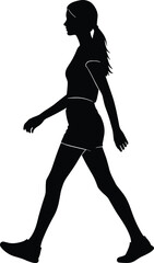 Side View Silhouette of a Young Woman Walking in Sportswear, Representing Exercise, Fitness, Healthy Lifestyle, Running, and Outdoor Activity Concepts.