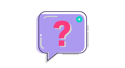 A vibrant, modern flat design illustration featuring a purple speech bubble with a bold pink question mark, symbolizing inquiry, support, and communication in digital contexts.