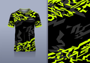 T-shirt mockup with abstract stripe lines grunge sport jersey design for football, soccer, racing, esports, running, in black green color