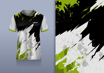 T-shirt mockup abstract texture grunge sport jersey design for football, soccer, racing, esports, running, black green white color