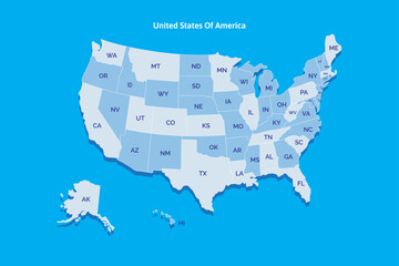 United States Map Vector Graphic for Presentations and Designs with sea blue color