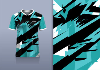 T-shirt mockup with abstract stripe lines grunge sport jersey design for football, soccer, racing, esports, running, in black blue color